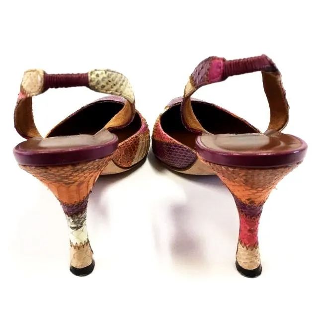 MANOLO BLANIK SNAKESKIN PATCHWORK SLINGBACK PUMPS SIZE 38