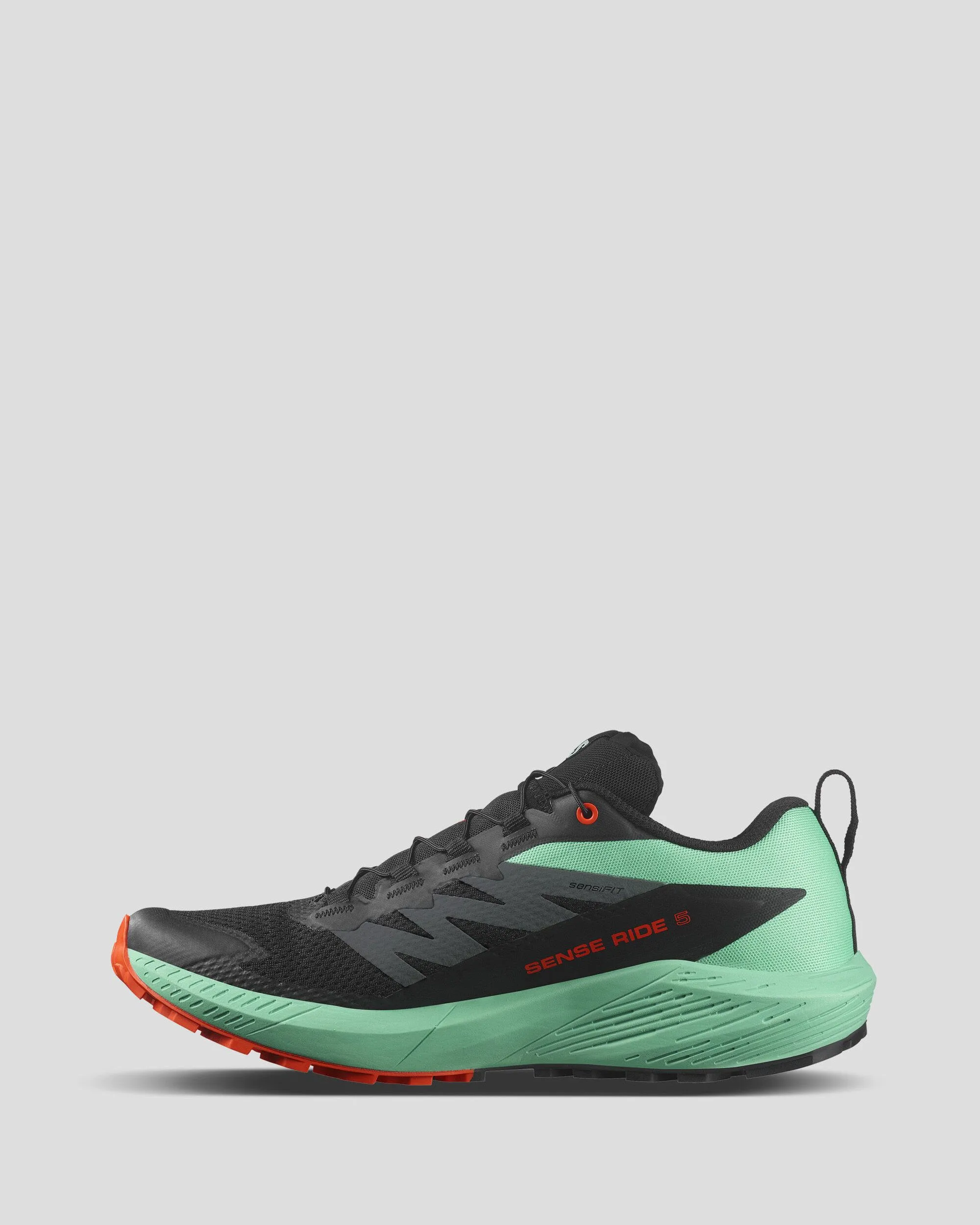 Men's Salomon Sense Ride 5 Trail Running Shoes - Black/Bay/Cherry Tomato