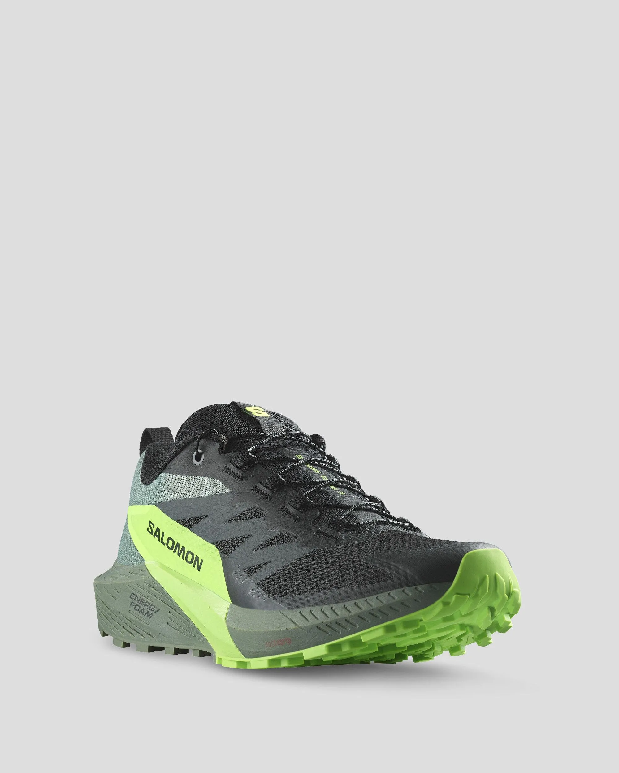 Men's Salomon Sense Ride 5 Trail Running Shoes - Black/Laurel Wreath/Green Gecko