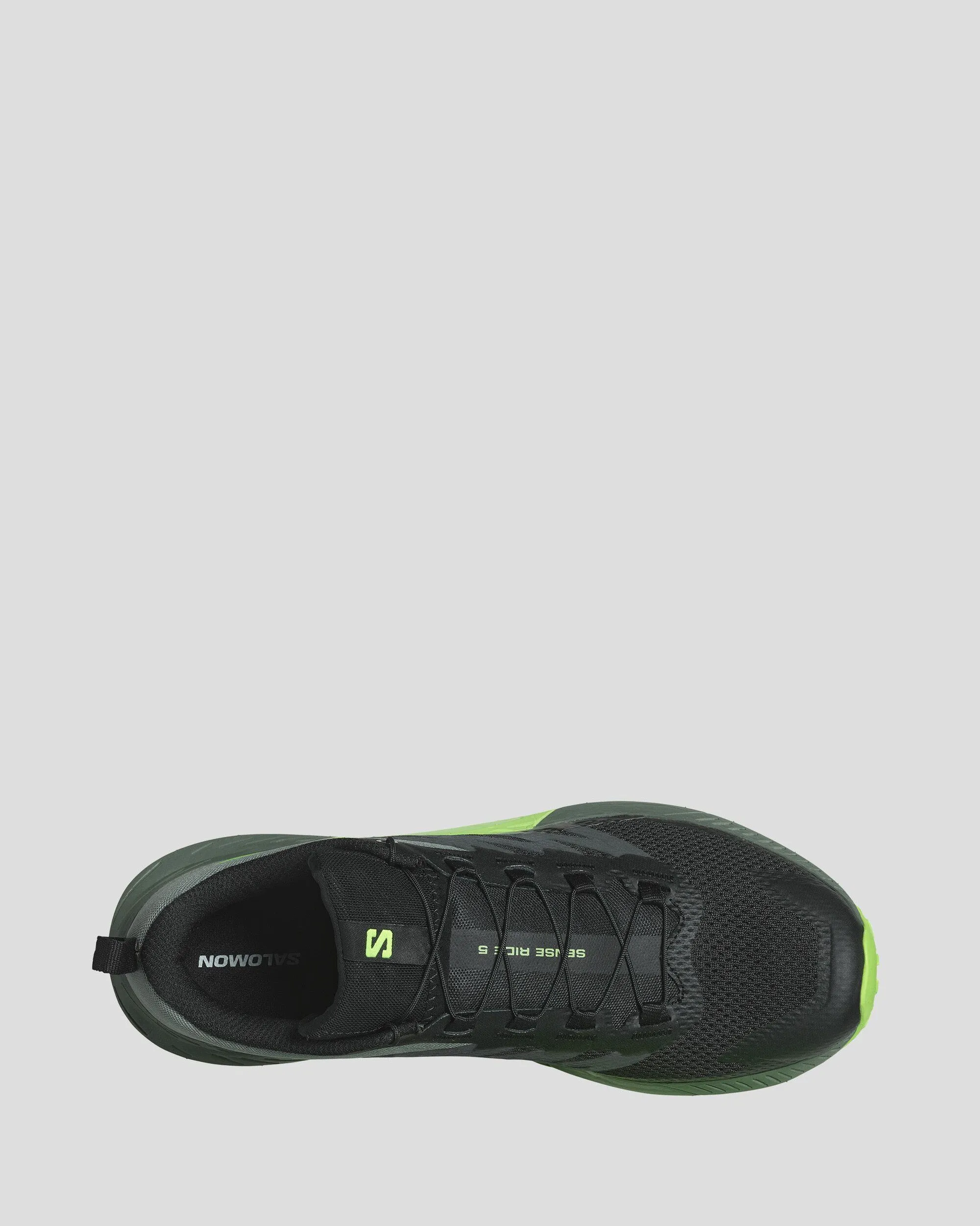 Men's Salomon Sense Ride 5 Trail Running Shoes - Black/Laurel Wreath/Green Gecko