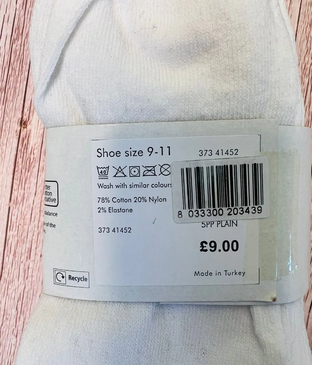 Mens White 5 Pack Trainer Socks
