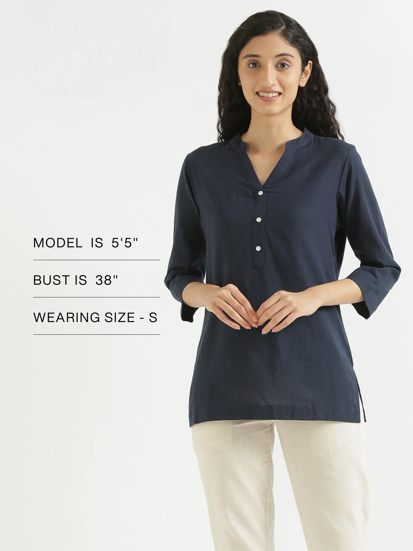 Navy Blue Airy Linen Short Kurta
