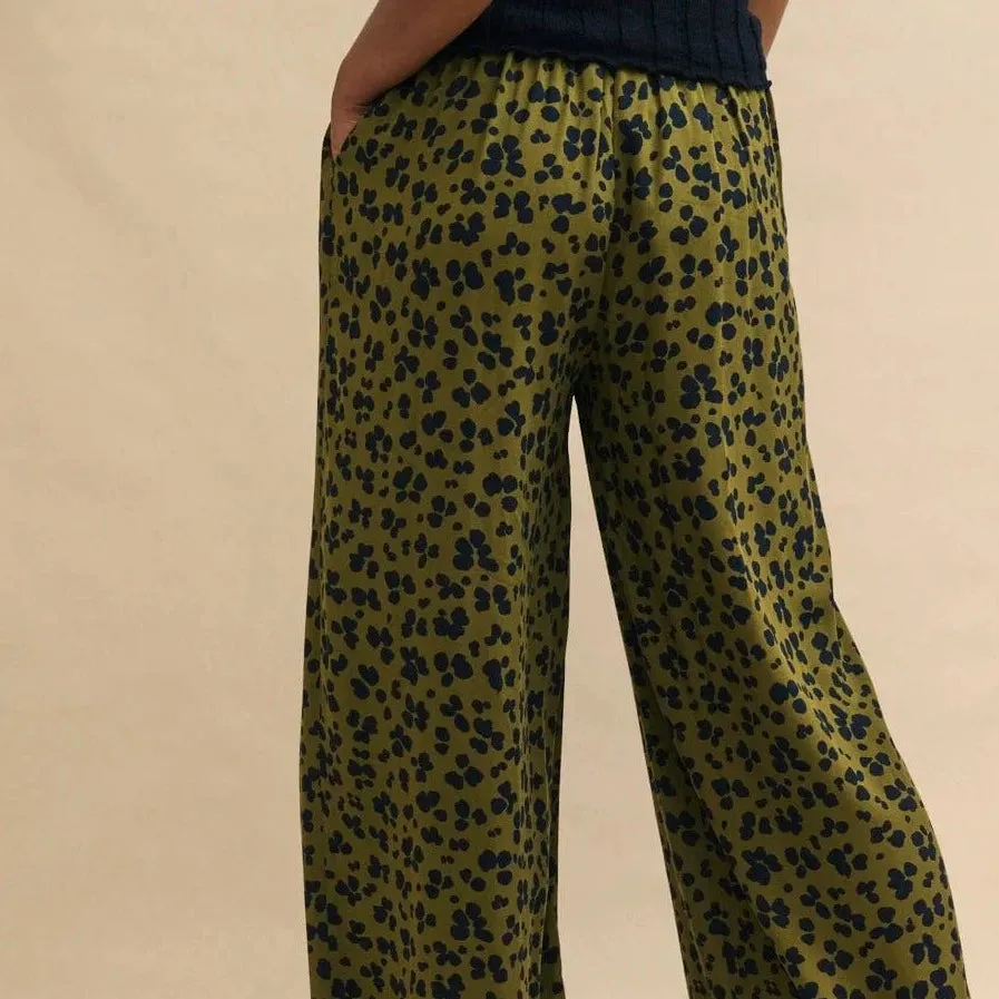 Nobody's Child Green Animal Print Full Length Wide Leg Zeena Trousers