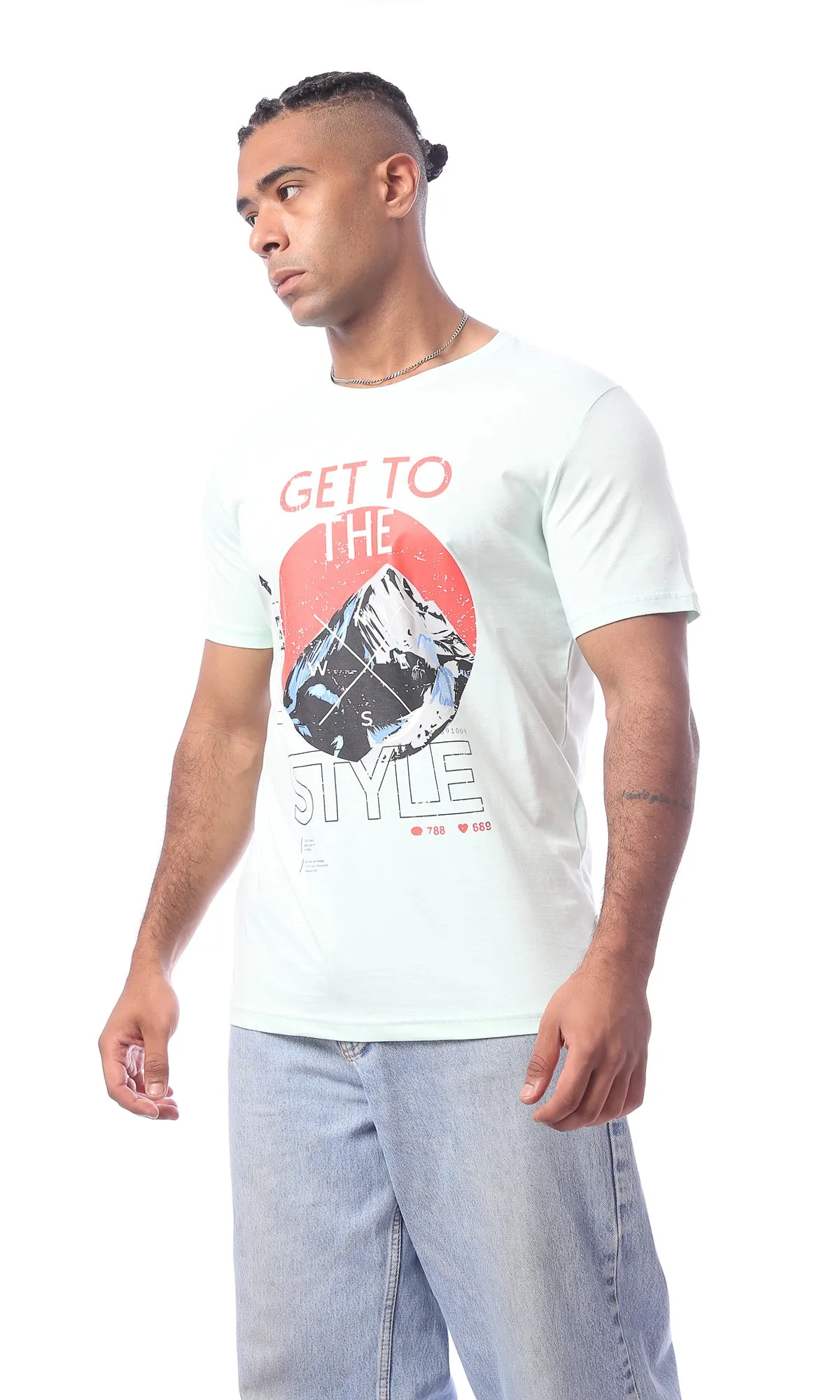 O163319 Cool Printed Light Green Short Sleeved Tee