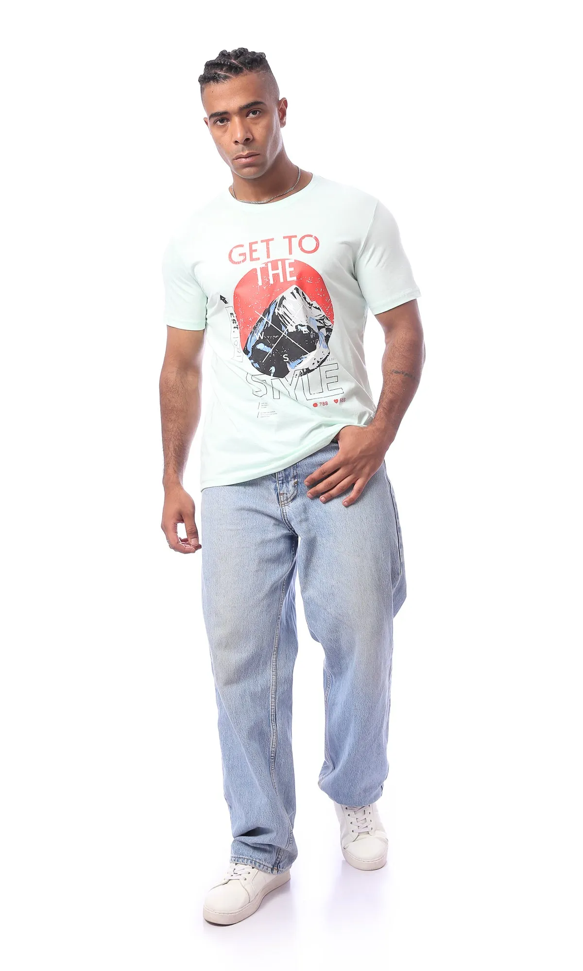 O163319 Cool Printed Light Green Short Sleeved Tee