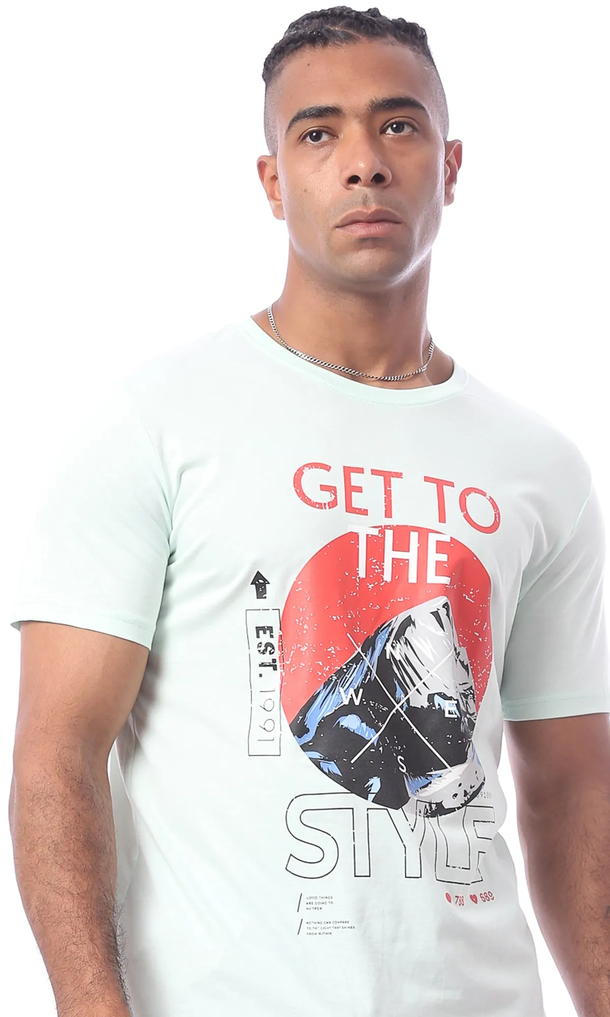 O163319 Cool Printed Light Green Short Sleeved Tee