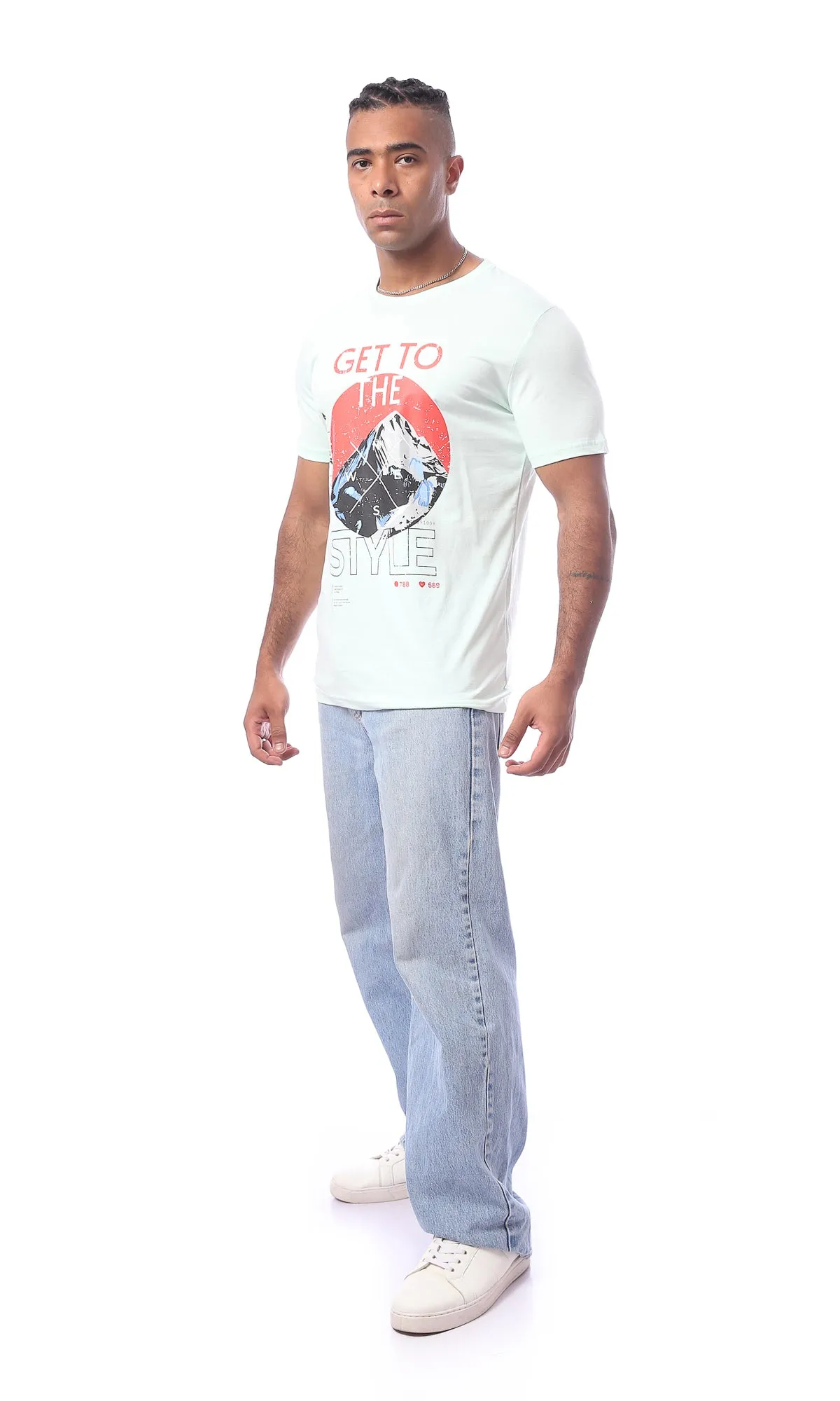 O163319 Cool Printed Light Green Short Sleeved Tee
