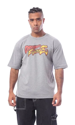 O163654 Grey "Dragon Ball" Printed Round Neck Slip On Tee
