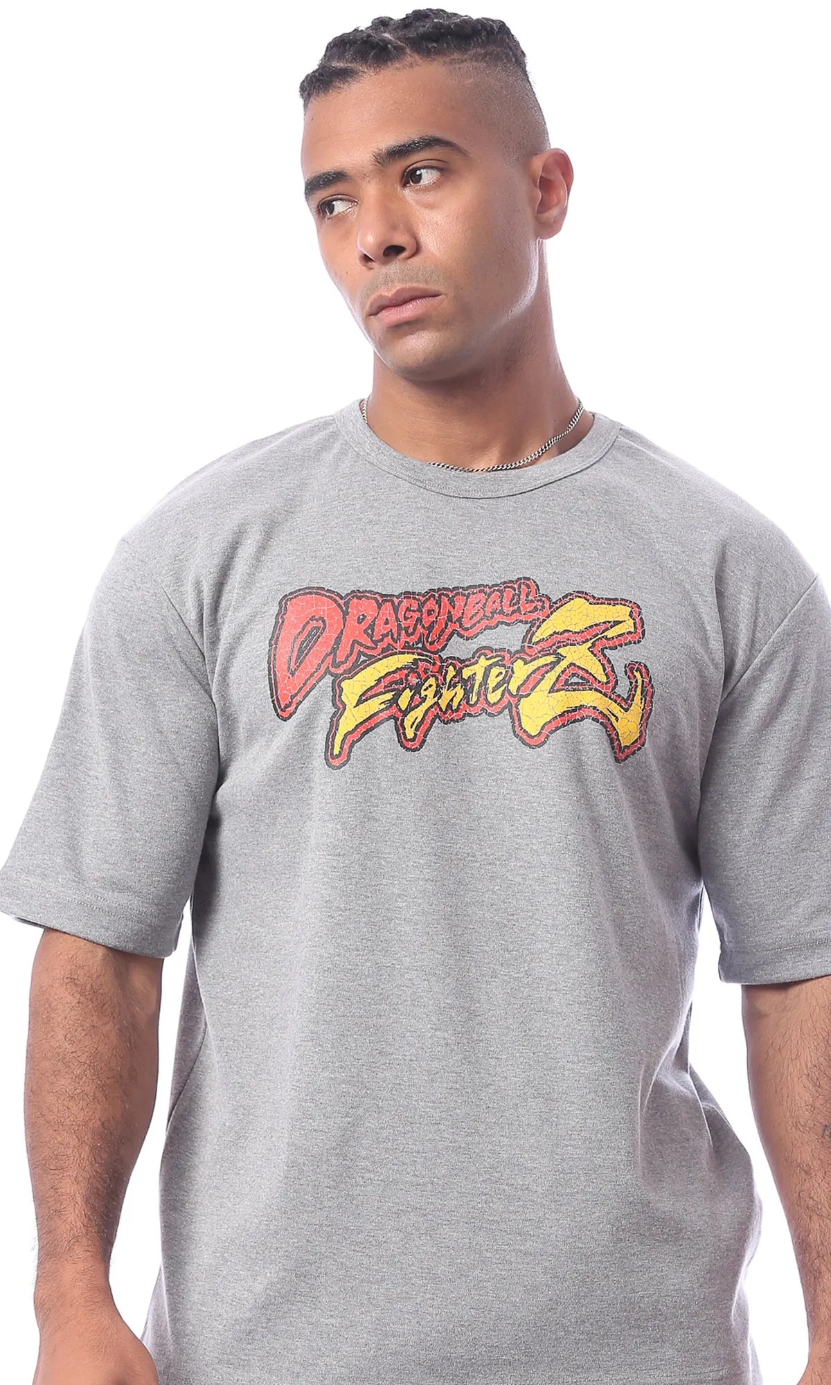 O163654 Grey "Dragon Ball" Printed Round Neck Slip On Tee