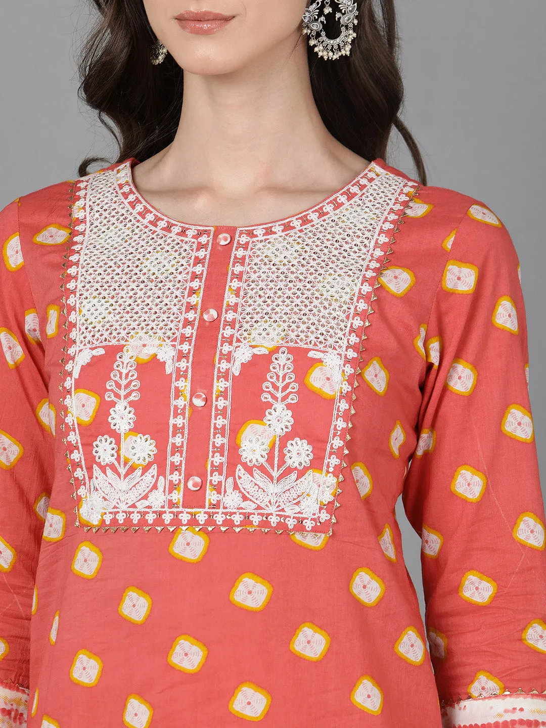 Orange Rayon Blend Bandhani Embroidered 3-Piece Kurta Set