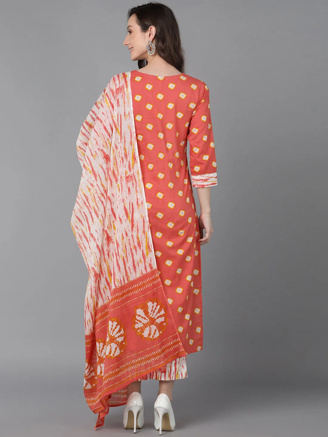 Orange Rayon Blend Bandhani Embroidered 3-Piece Kurta Set