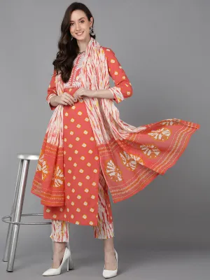 Orange Rayon Blend Bandhani Embroidered 3-Piece Kurta Set