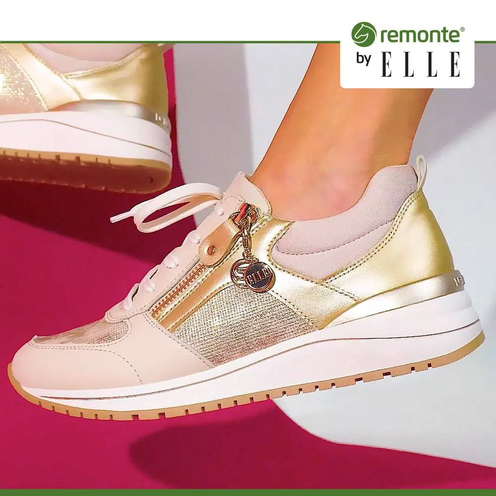 Remonte R3702-60 Ladies Beige & Gold Leather & Textile Zip & Lace Trainers