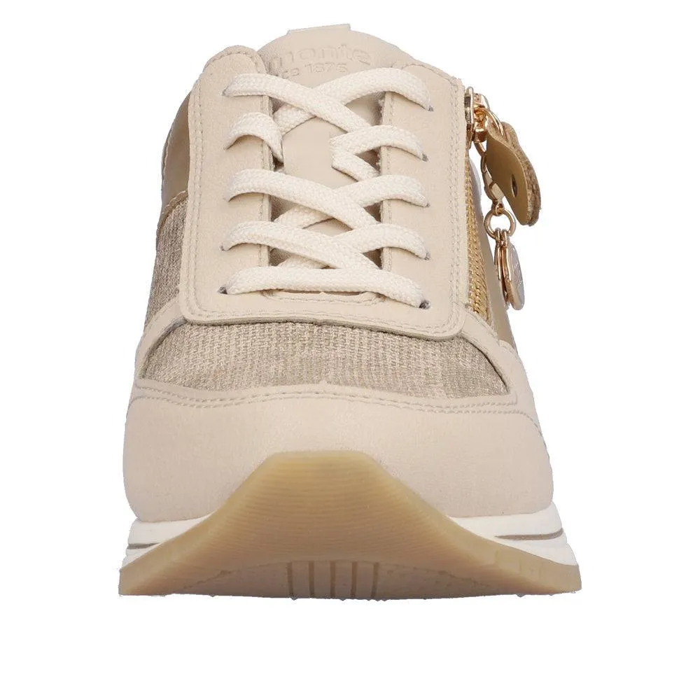 Remonte R3702-60 Ladies Beige & Gold Leather & Textile Zip & Lace Trainers