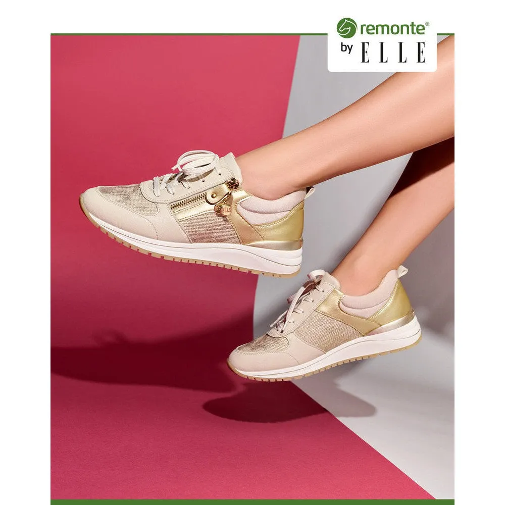 Remonte R3702-60 Ladies Beige & Gold Leather & Textile Zip & Lace Trainers