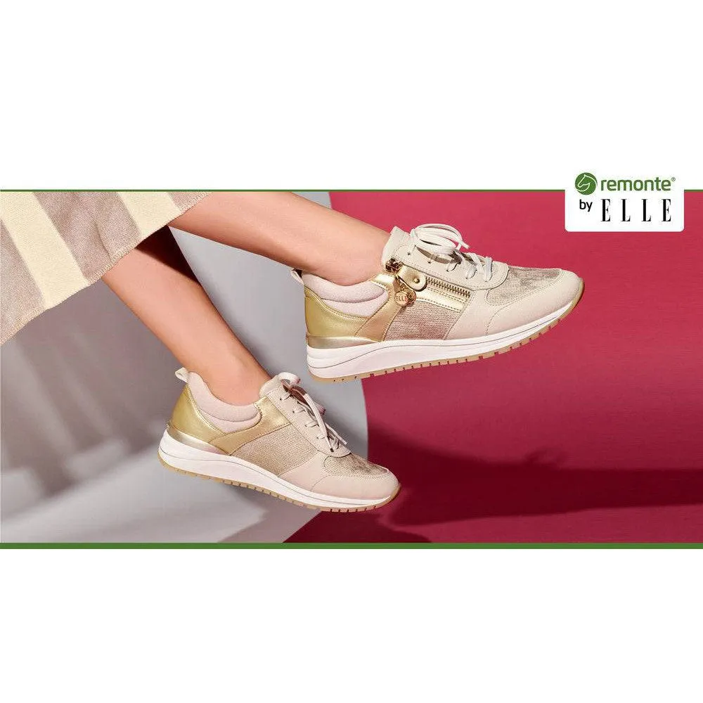 Remonte R3702-60 Ladies Beige & Gold Leather & Textile Zip & Lace Trainers