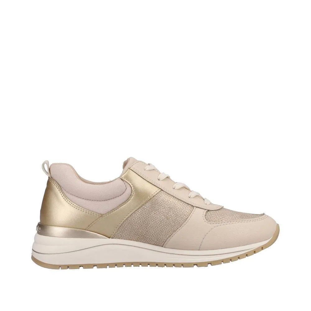 Remonte R3702-60 Ladies Beige & Gold Leather & Textile Zip & Lace Trainers