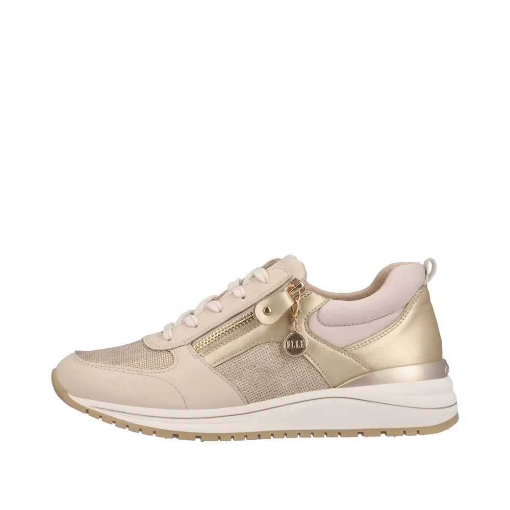 Remonte R3702-60 Ladies Beige & Gold Leather & Textile Zip & Lace Trainers