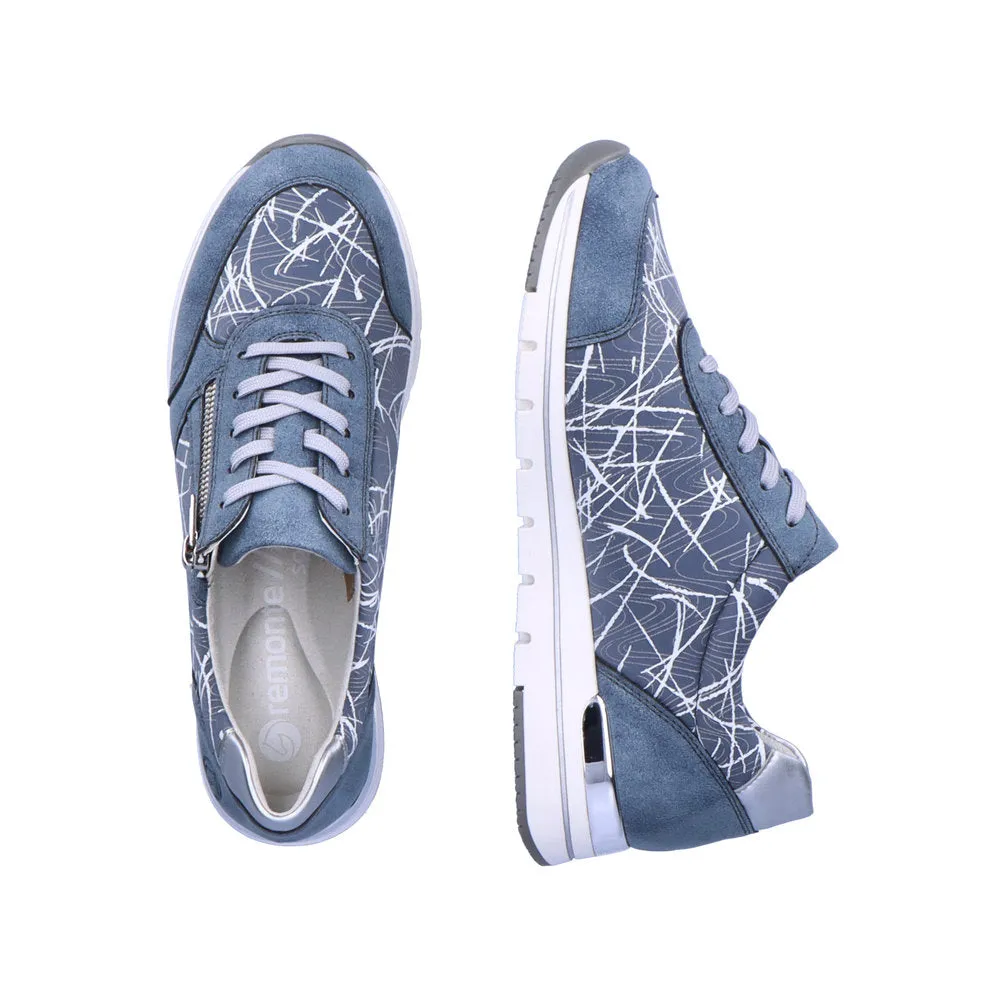 Remonte R6700-12 Ladies Light Blue & Silver Textile Zip & Lace Trainers