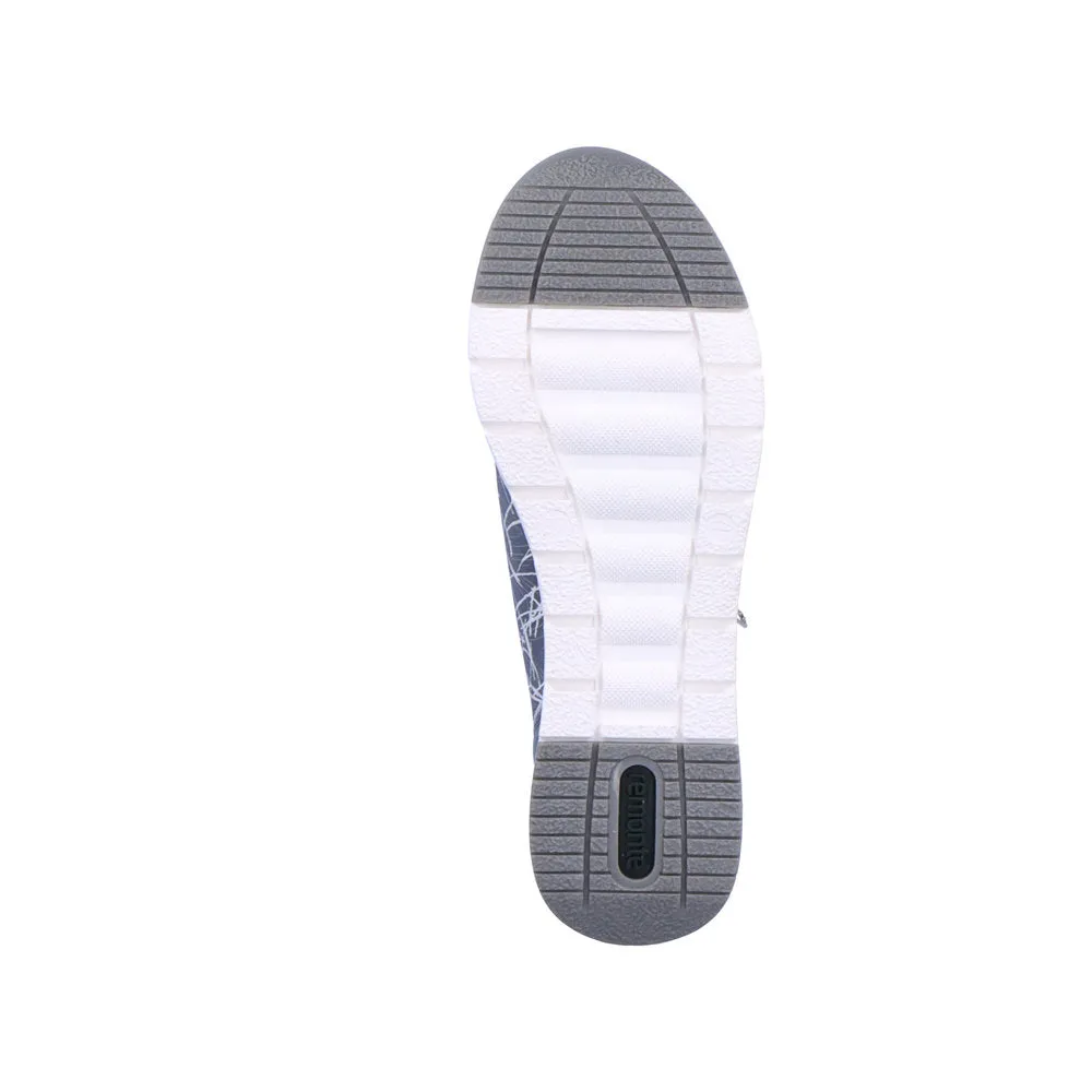 Remonte R6700-12 Ladies Light Blue & Silver Textile Zip & Lace Trainers