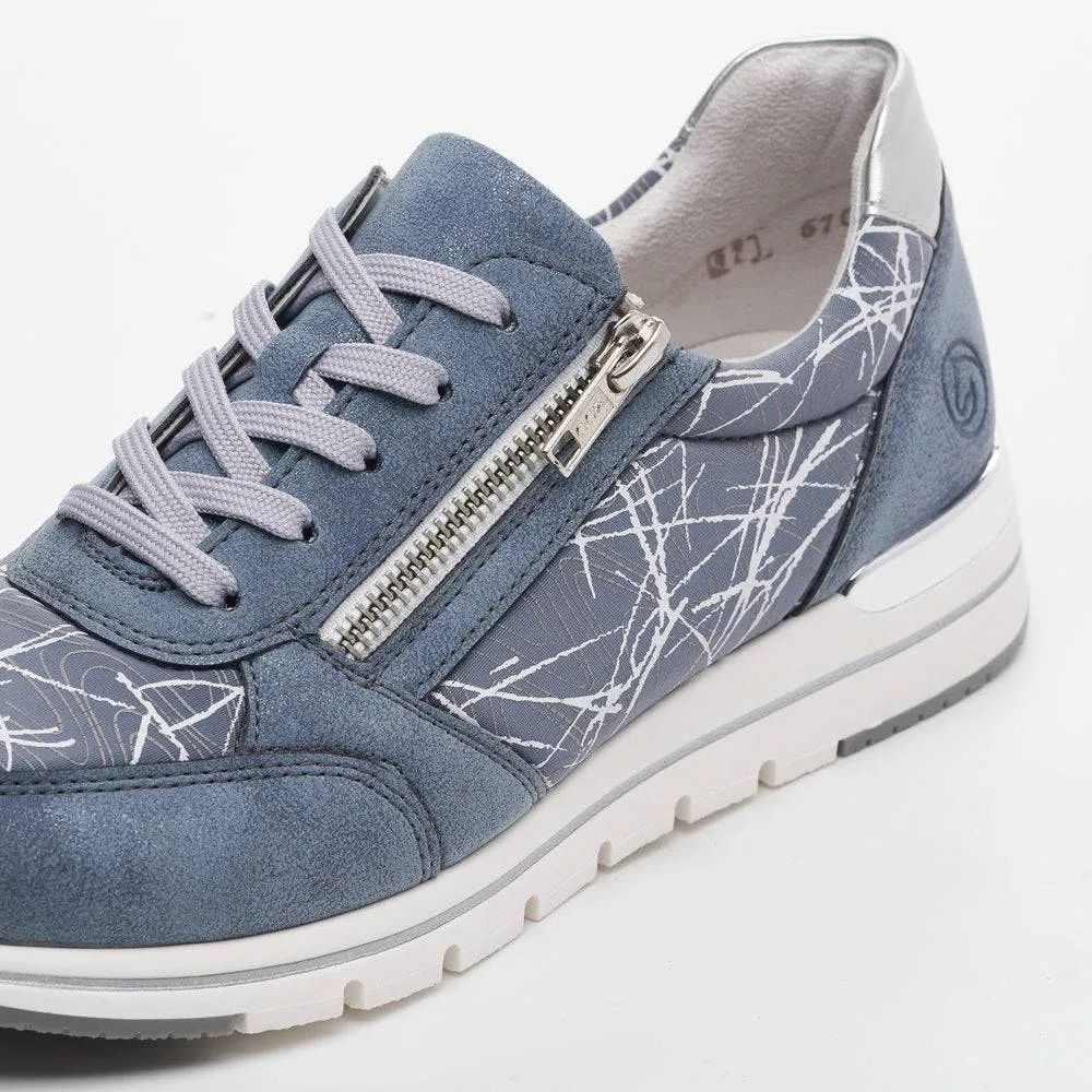 Remonte R6700-12 Ladies Light Blue & Silver Textile Zip & Lace Trainers