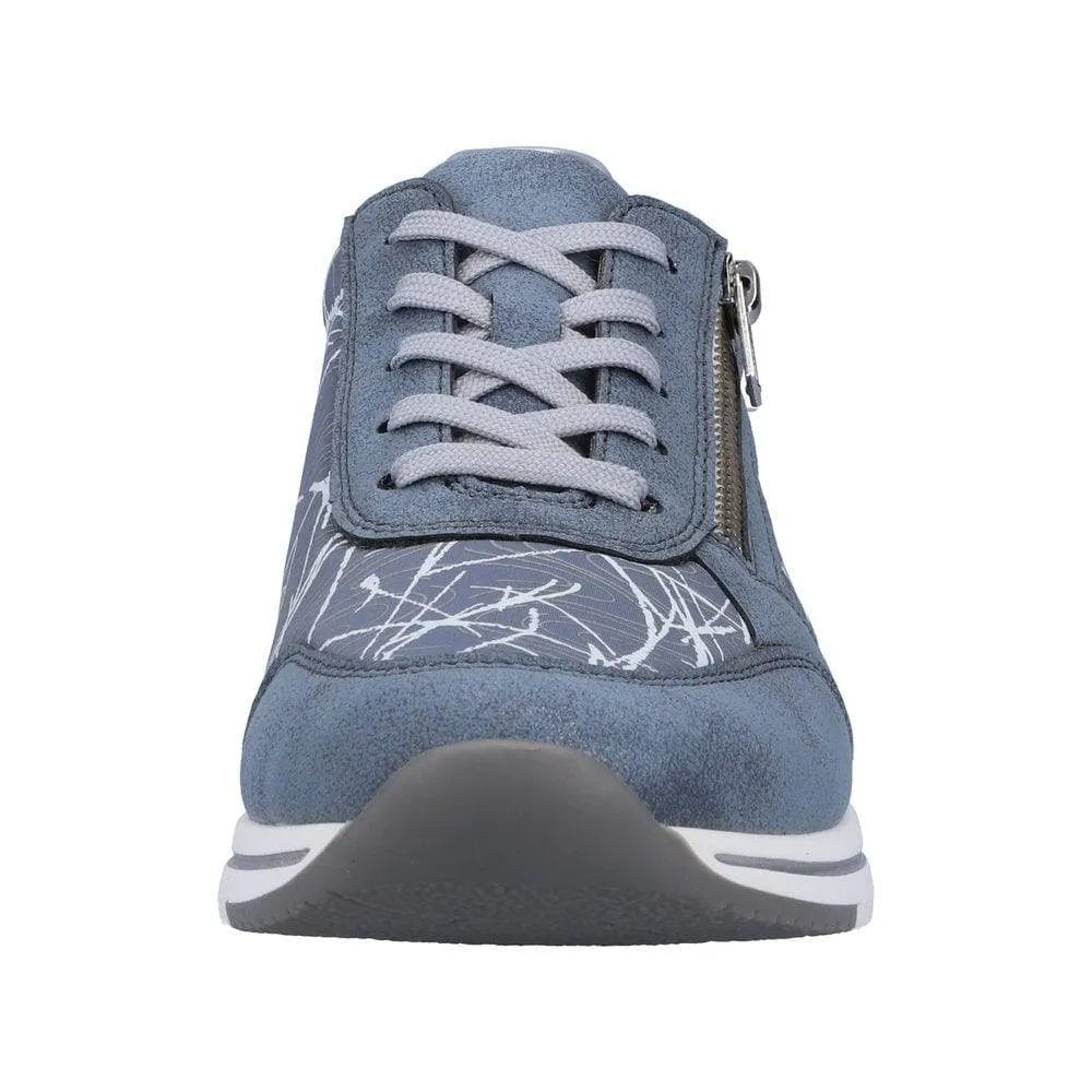 Remonte R6700-12 Ladies Light Blue & Silver Textile Zip & Lace Trainers