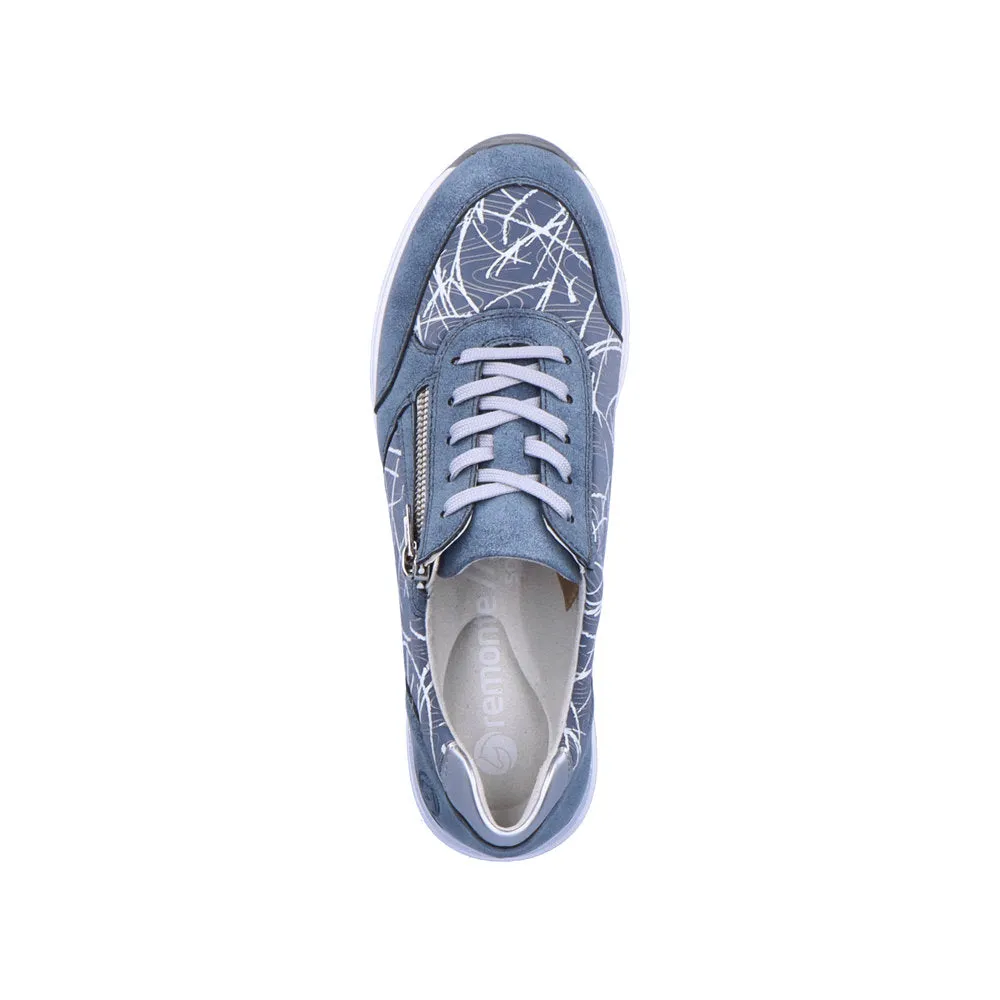 Remonte R6700-12 Ladies Light Blue & Silver Textile Zip & Lace Trainers