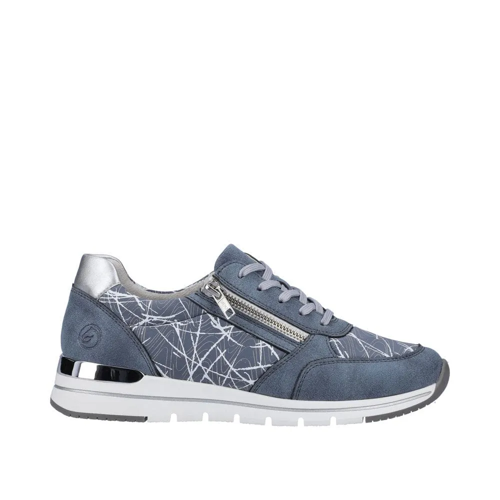 Remonte R6700-12 Ladies Light Blue & Silver Textile Zip & Lace Trainers