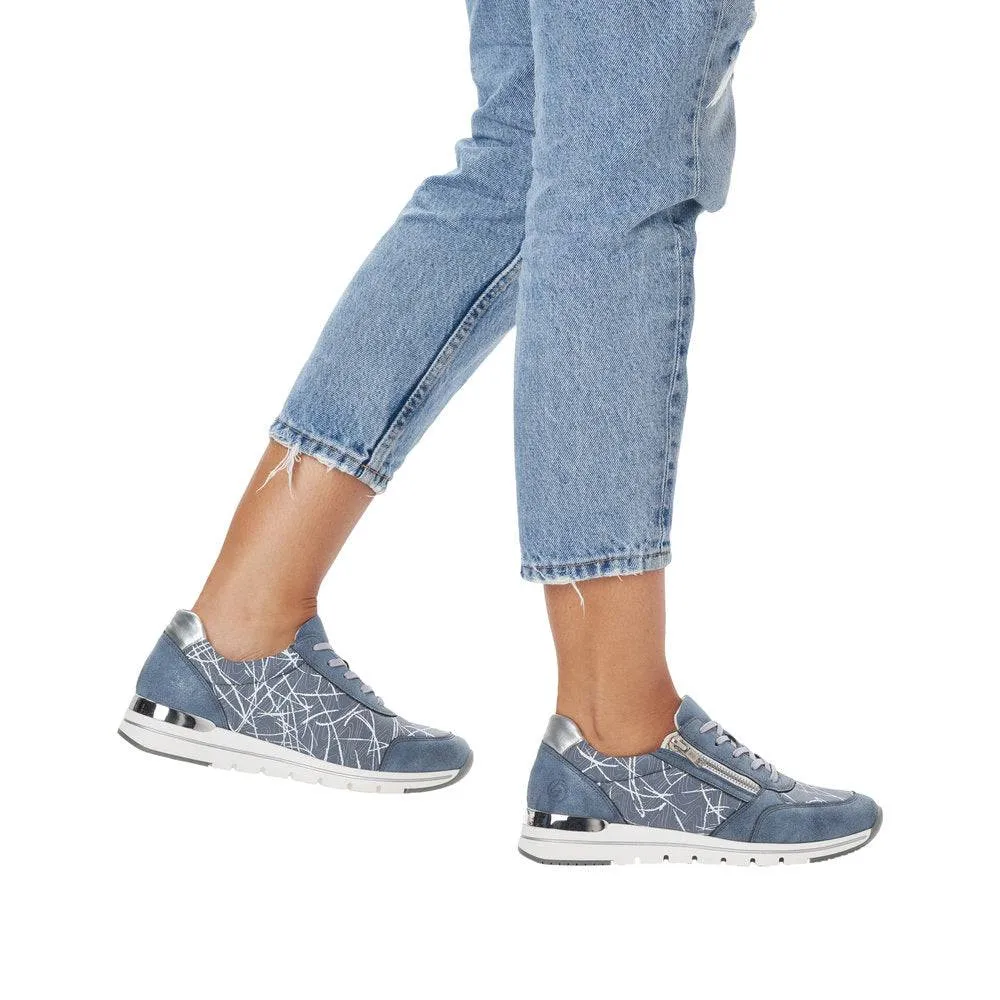 Remonte R6700-12 Ladies Light Blue & Silver Textile Zip & Lace Trainers