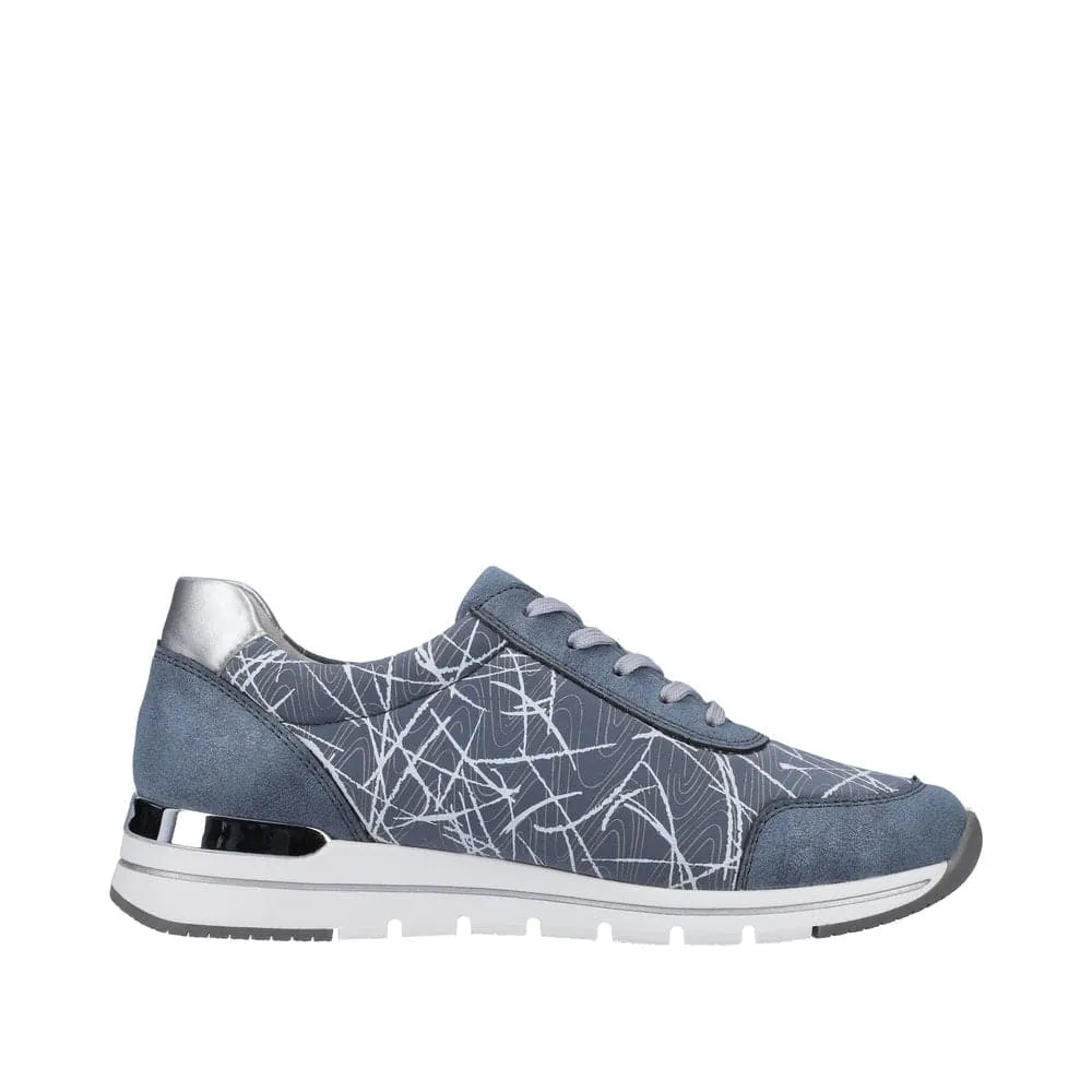 Remonte R6700-12 Ladies Light Blue & Silver Textile Zip & Lace Trainers