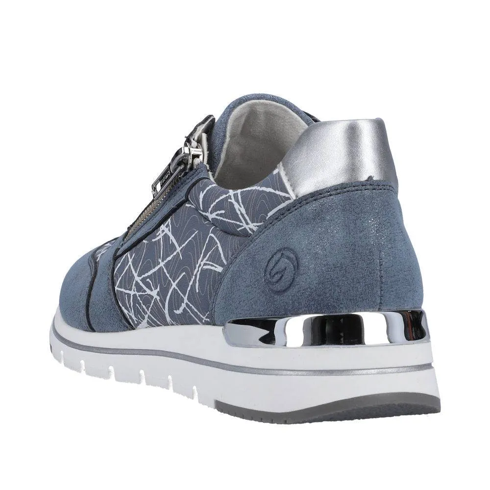 Remonte R6700-12 Ladies Light Blue & Silver Textile Zip & Lace Trainers