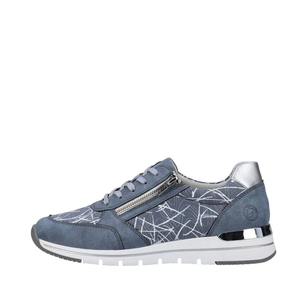 Remonte R6700-12 Ladies Light Blue & Silver Textile Zip & Lace Trainers