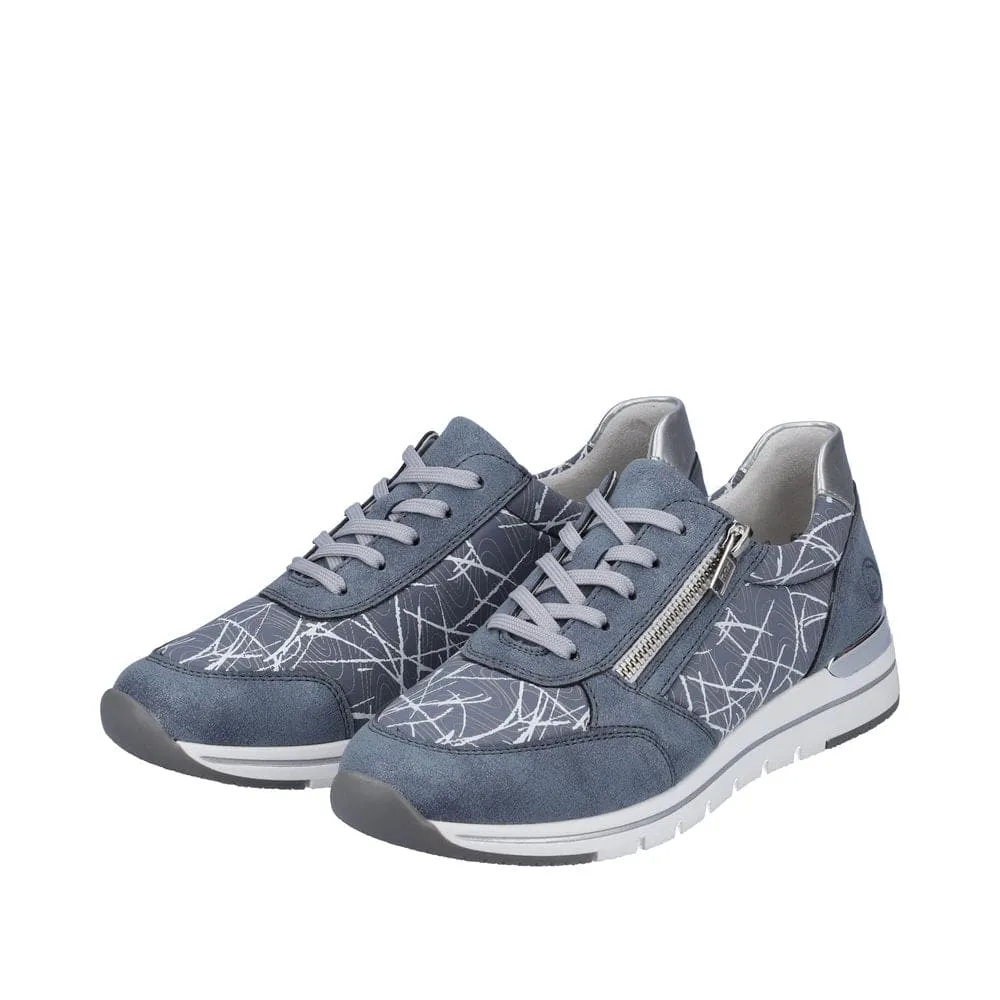 Remonte R6700-12 Ladies Light Blue & Silver Textile Zip & Lace Trainers