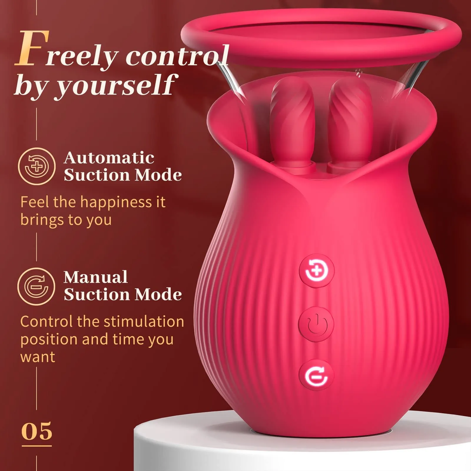 Rose Romeo - 3in1 Rose Sex Toy with 2 Suction Cups, Adult Toys Female Clitoral Nipple Vibrators with 10 Licking Sucking Vibrating