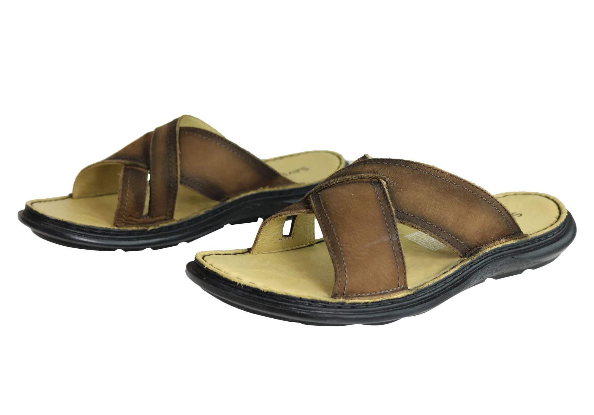 Savelli Kobes Mens Leather Comfort Slide Sandals Made In Brazil