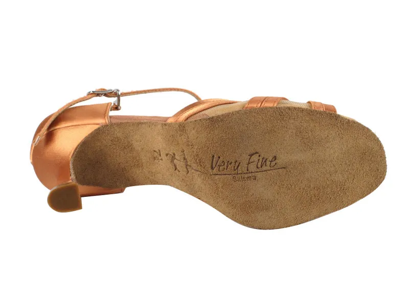Sera Series Tan Satin & Flesh Mesh Dance Sandals