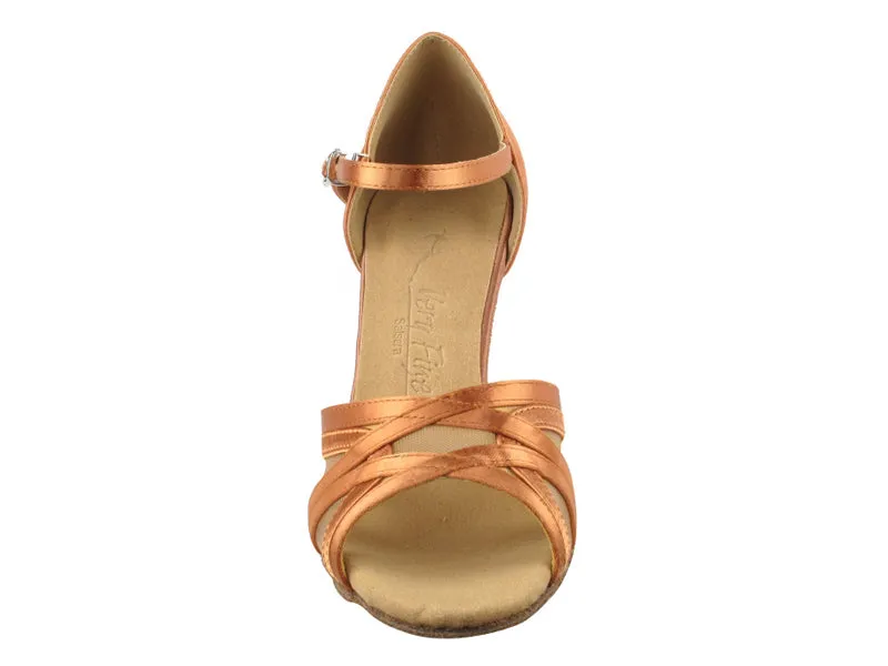 Sera Series Tan Satin & Flesh Mesh Dance Sandals