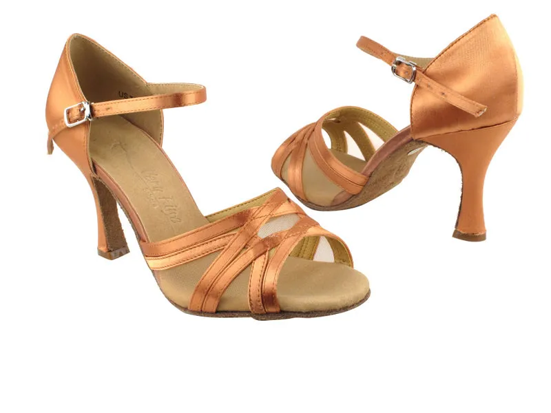 Sera Series Tan Satin & Flesh Mesh Dance Sandals
