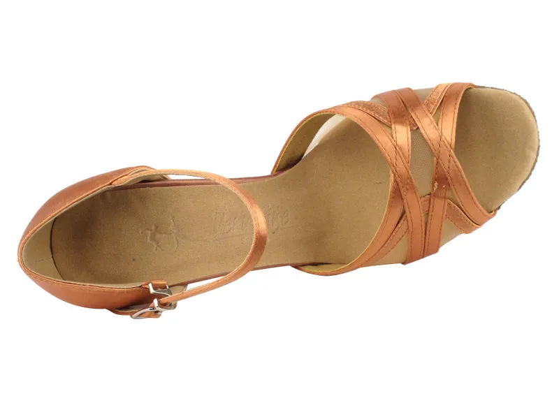 Sera Series Tan Satin & Flesh Mesh Dance Sandals