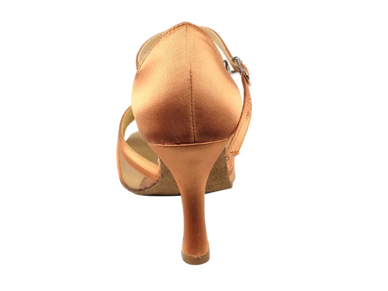 Sera Series Tan Satin & Flesh Mesh Dance Sandals