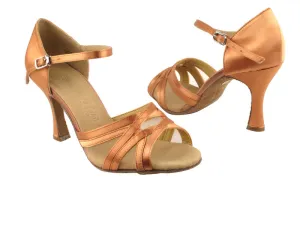 Sera Series Tan Satin & Flesh Mesh Dance Sandals