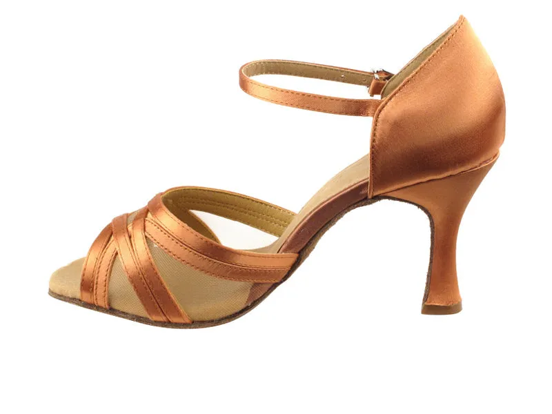 Sera Series Tan Satin & Flesh Mesh Dance Sandals