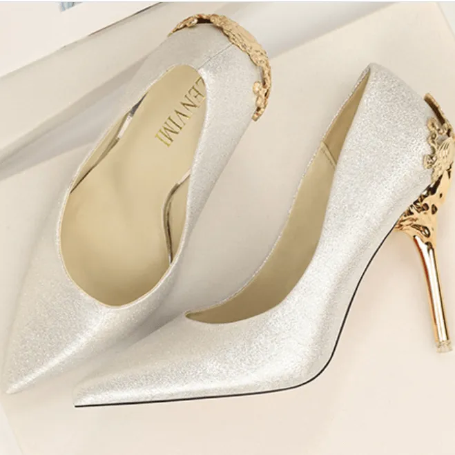 Sexy Suede Point Toe Embellished Slip On Pumps