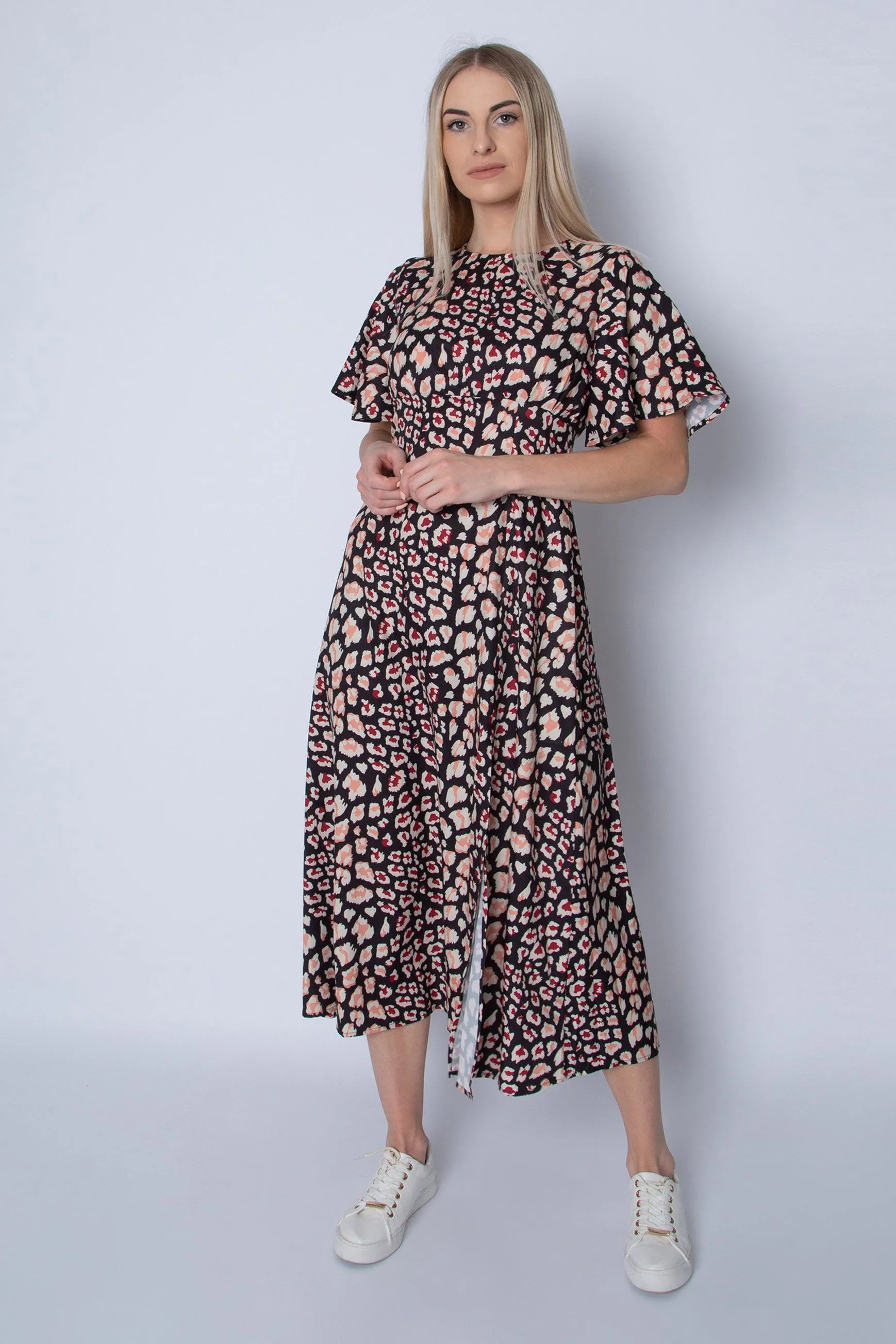 Short Sleeve Animal Print Dress
