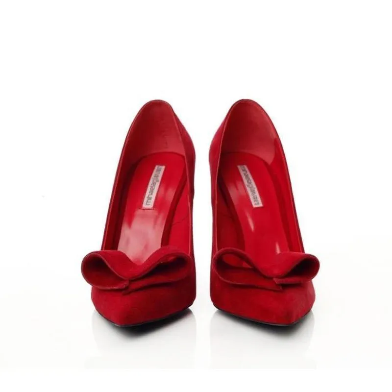 SHR Queen of Hearts red suede pumps