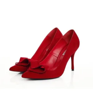 SHR Queen of Hearts red suede pumps