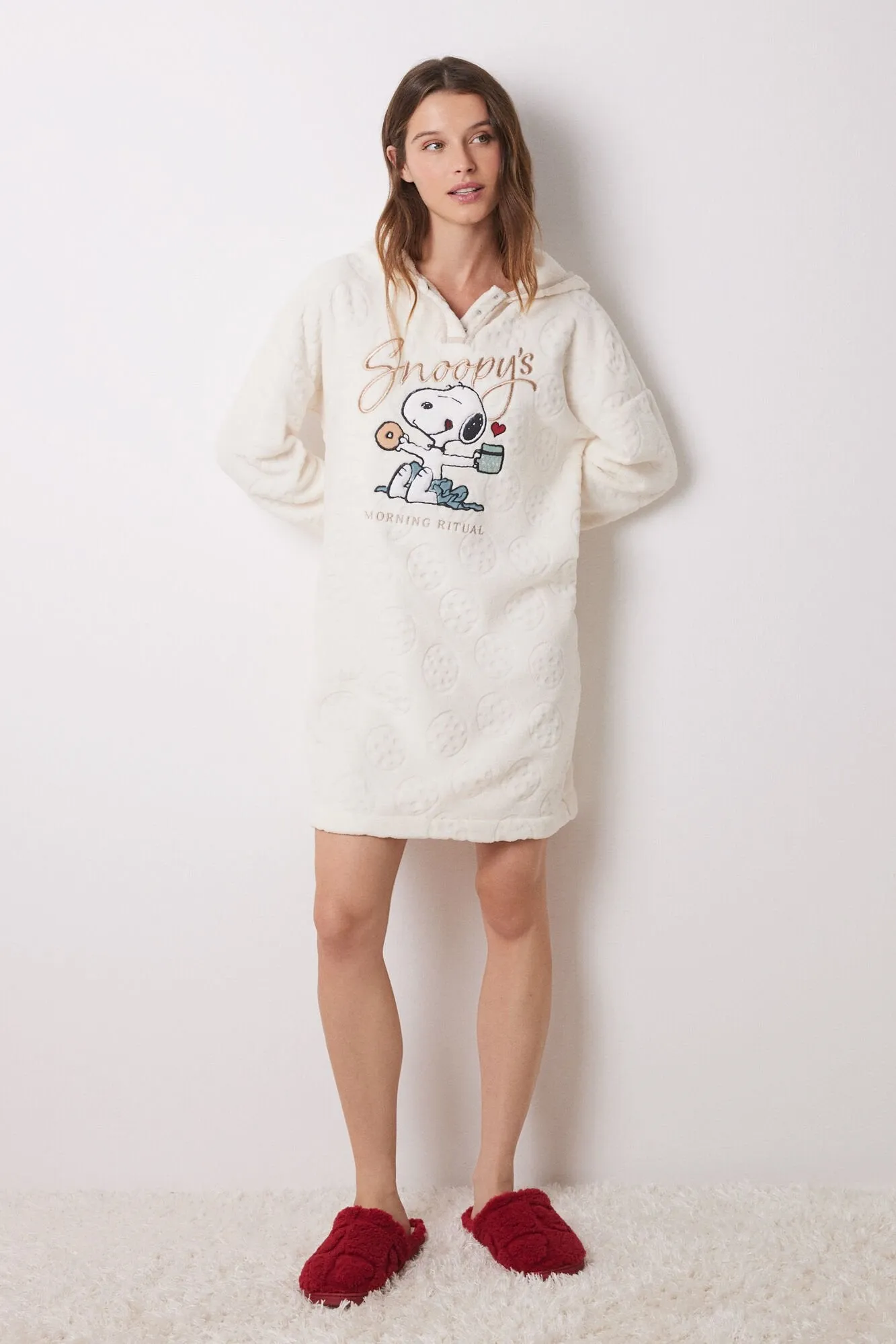 Snoopy fleece short nightgown