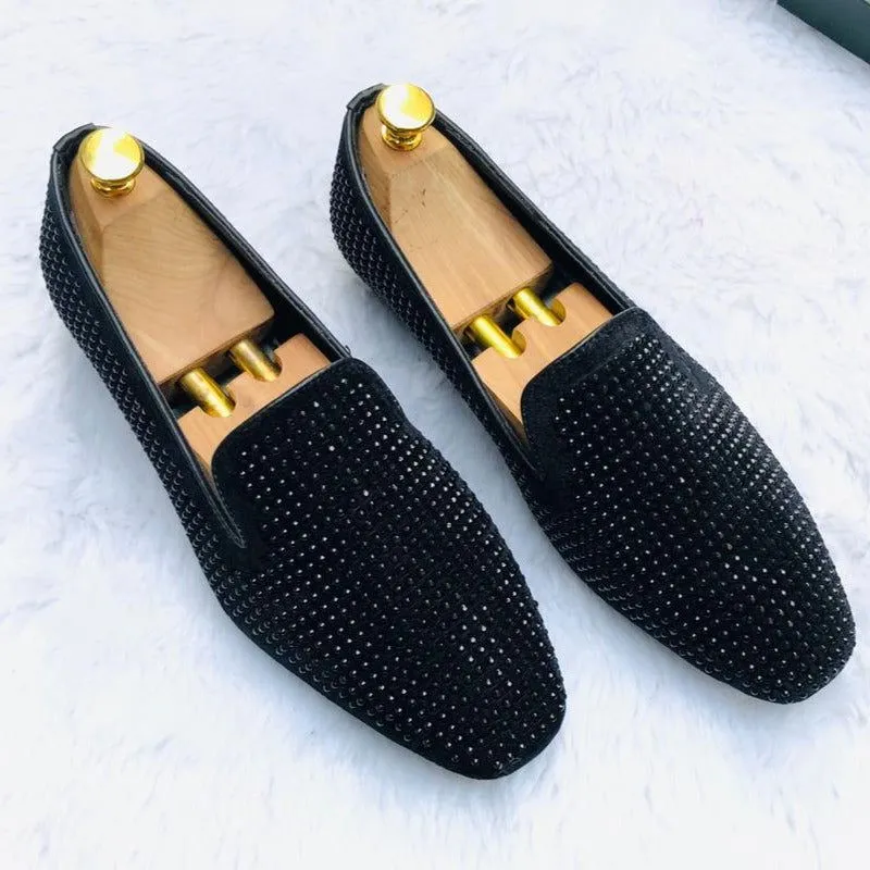 Stone Studded Black Moccasins