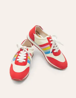 Striped Trainers-Cherry Red/White