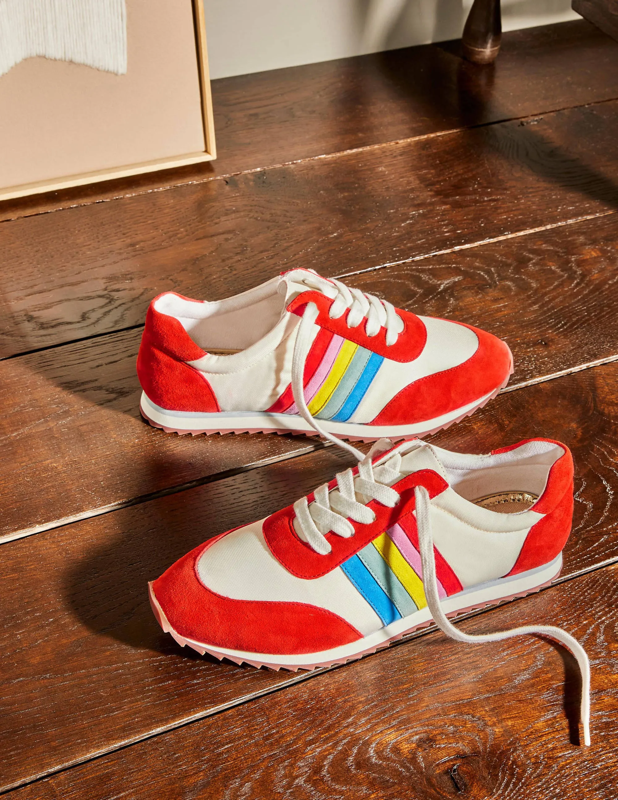 Striped Trainers-Cherry Red/White